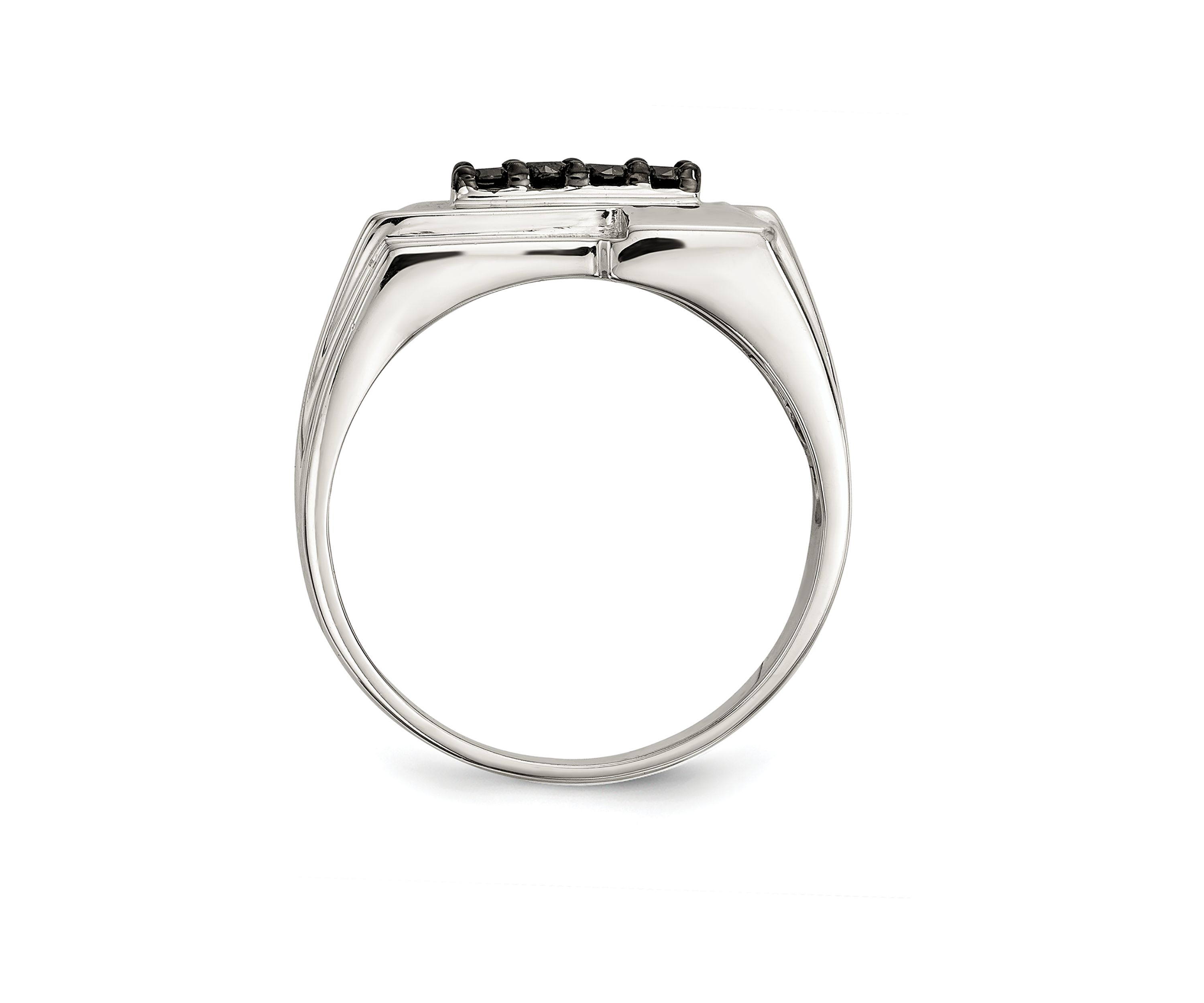 Mens Sterling Silver Black Diamond Polished Ring