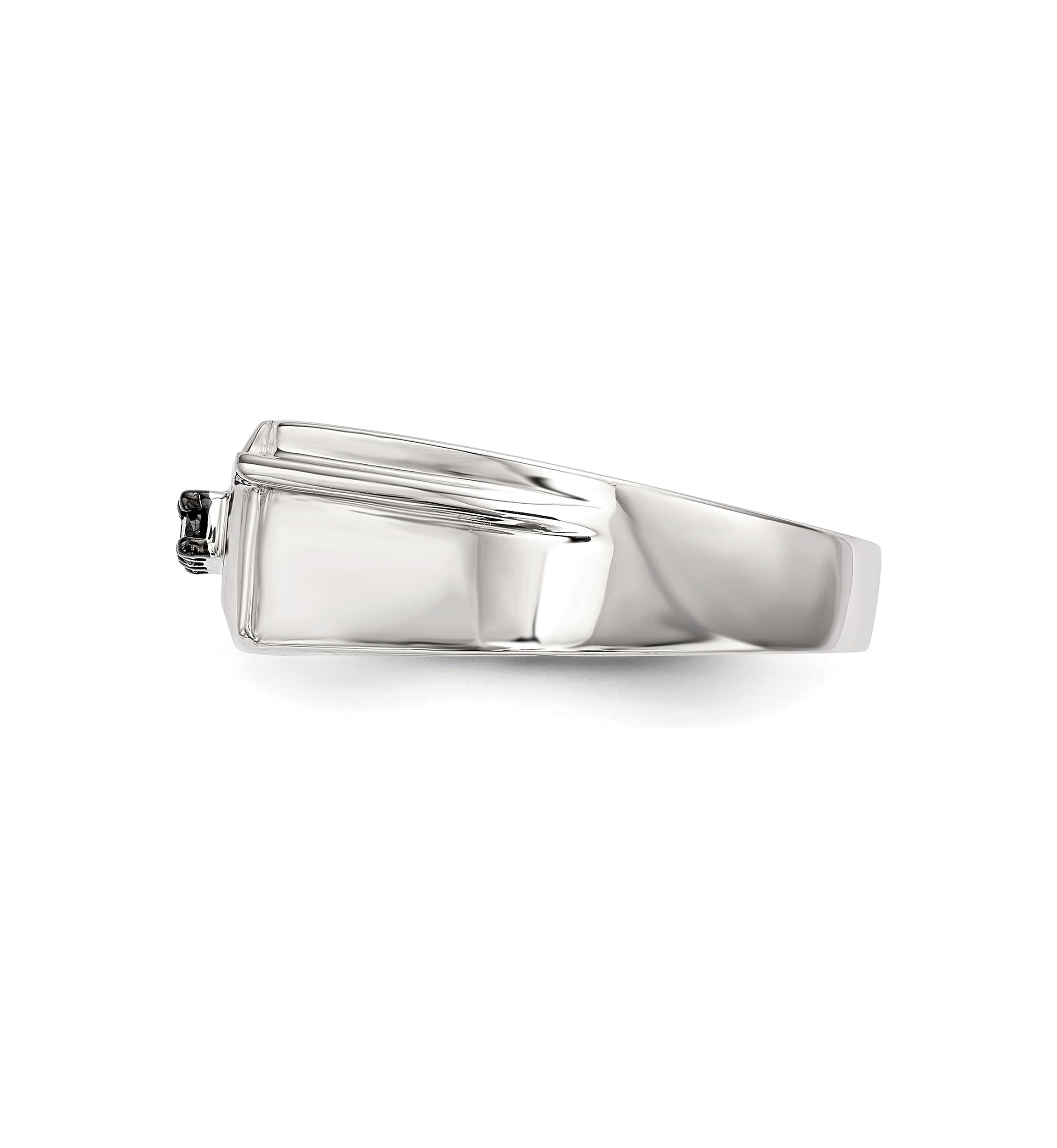 Mens Sterling Silver Black Diamond Polished Ring