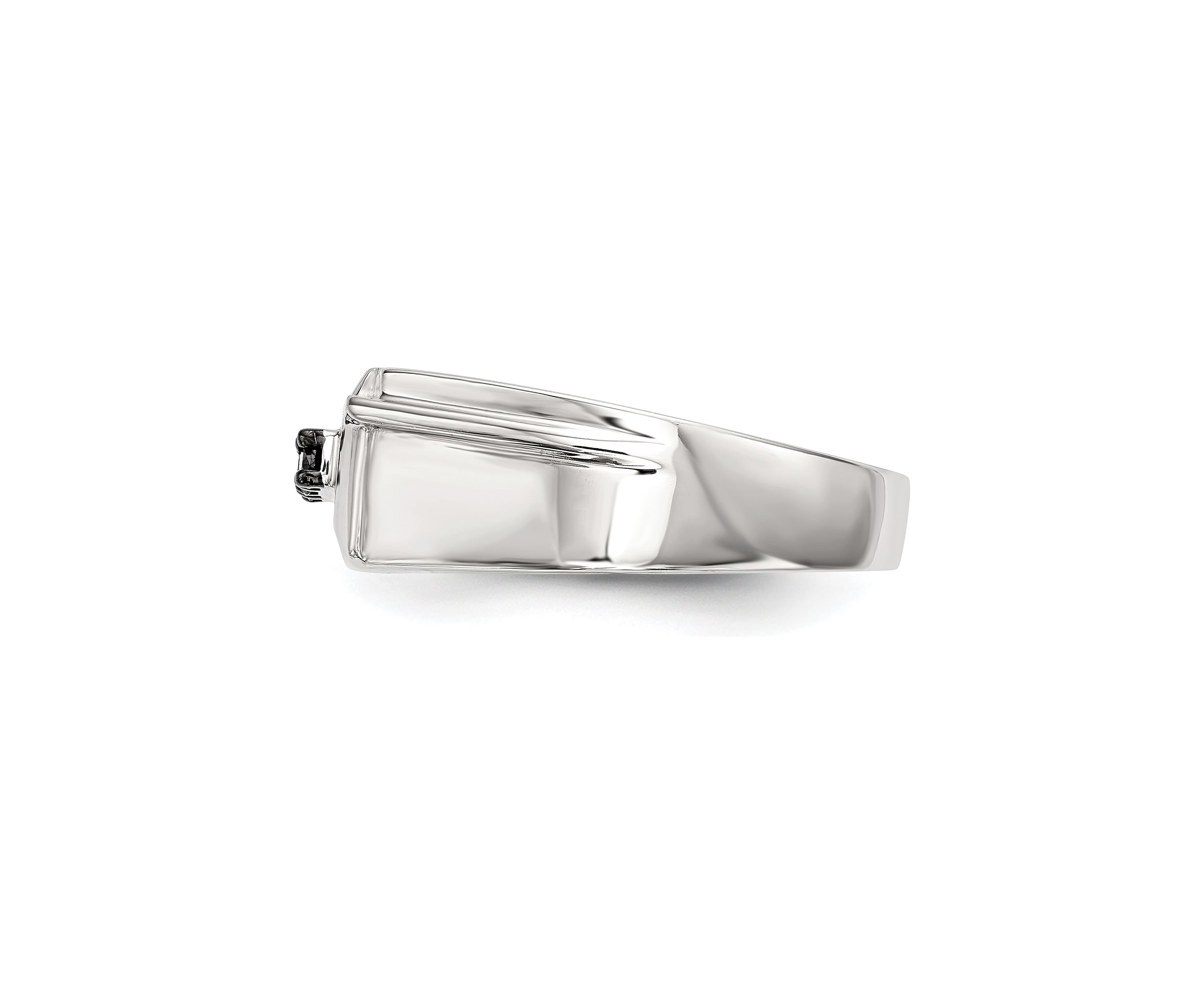 Mens Sterling Silver Black Diamond Polished Ring