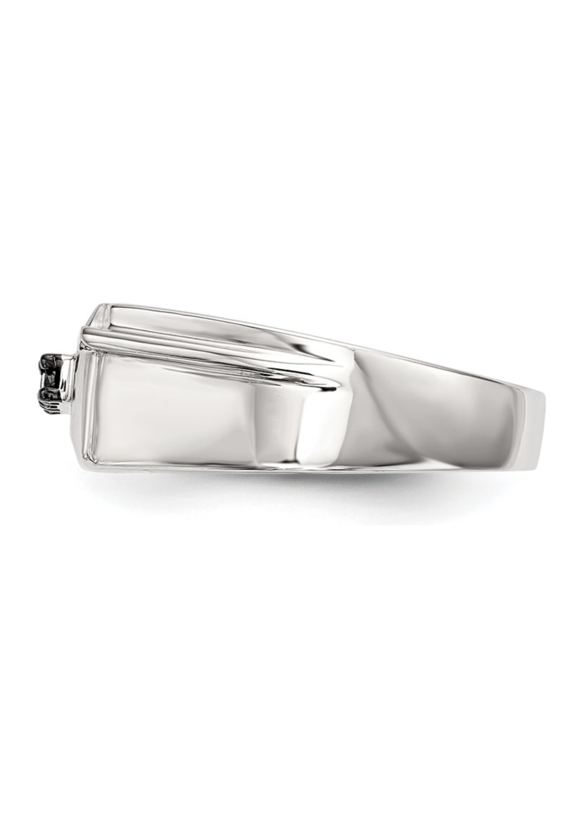 Mens Sterling Silver Black Diamond Polished Ring