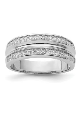 Belk & Co Men's Sterling Silver Rhodium-Plated and Cubic Zirconia Ring, White, 11