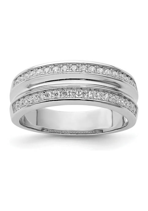 Mens Sterling Silver Rhodium-Plated and Cubic Zirconia Ring