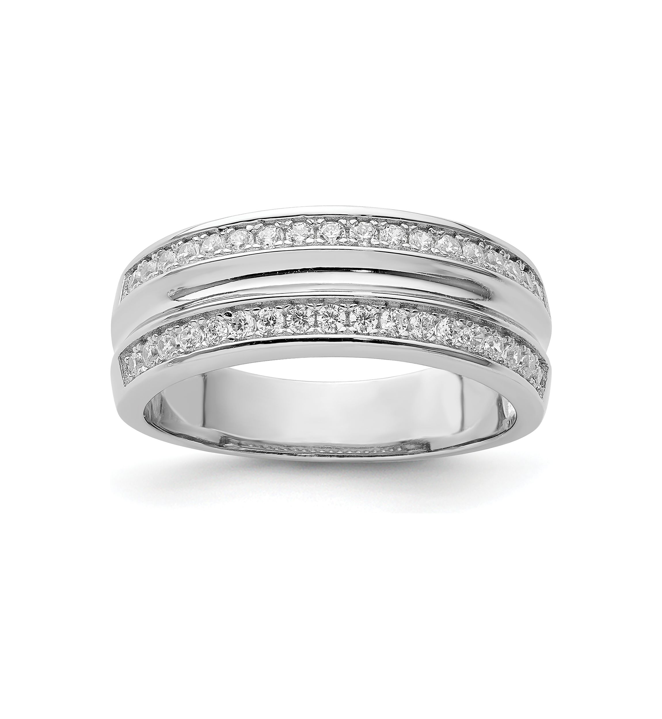 Mens Sterling Silver Rhodium-Plated and Cubic Zirconia Ring