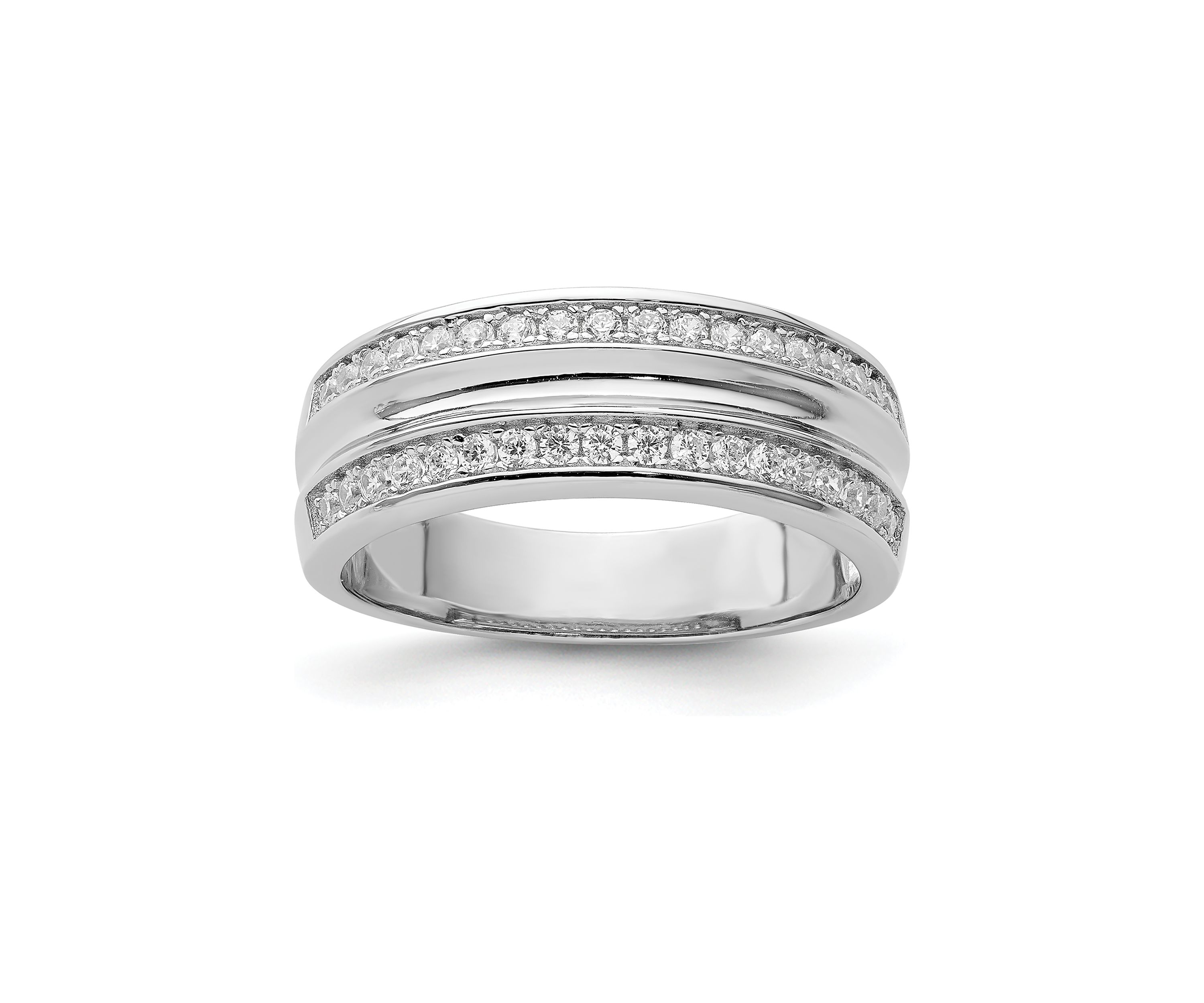 Mens Sterling Silver Rhodium-Plated and Cubic Zirconia Ring