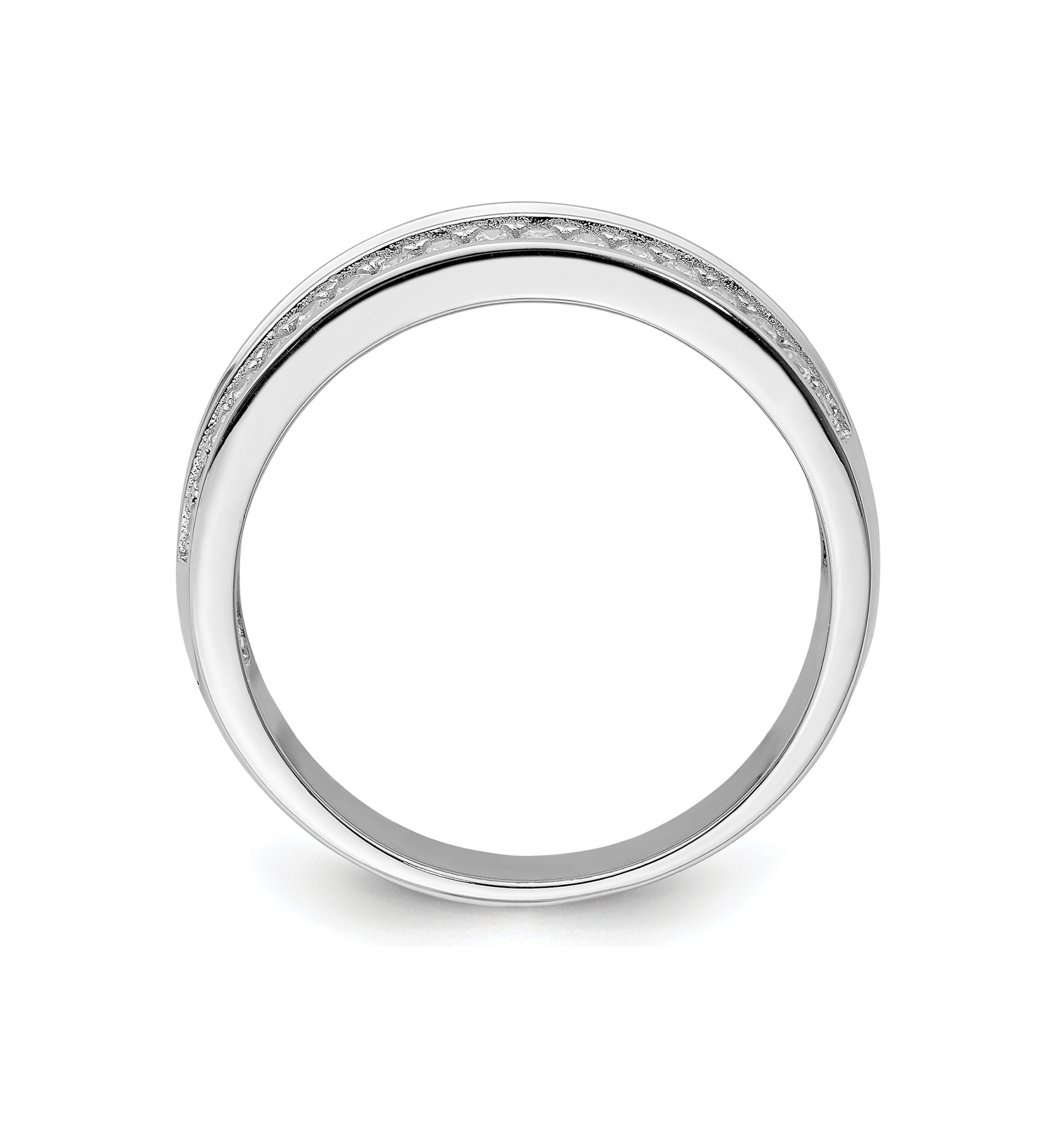 Mens Sterling Silver Rhodium-Plated and Cubic Zirconia Ring