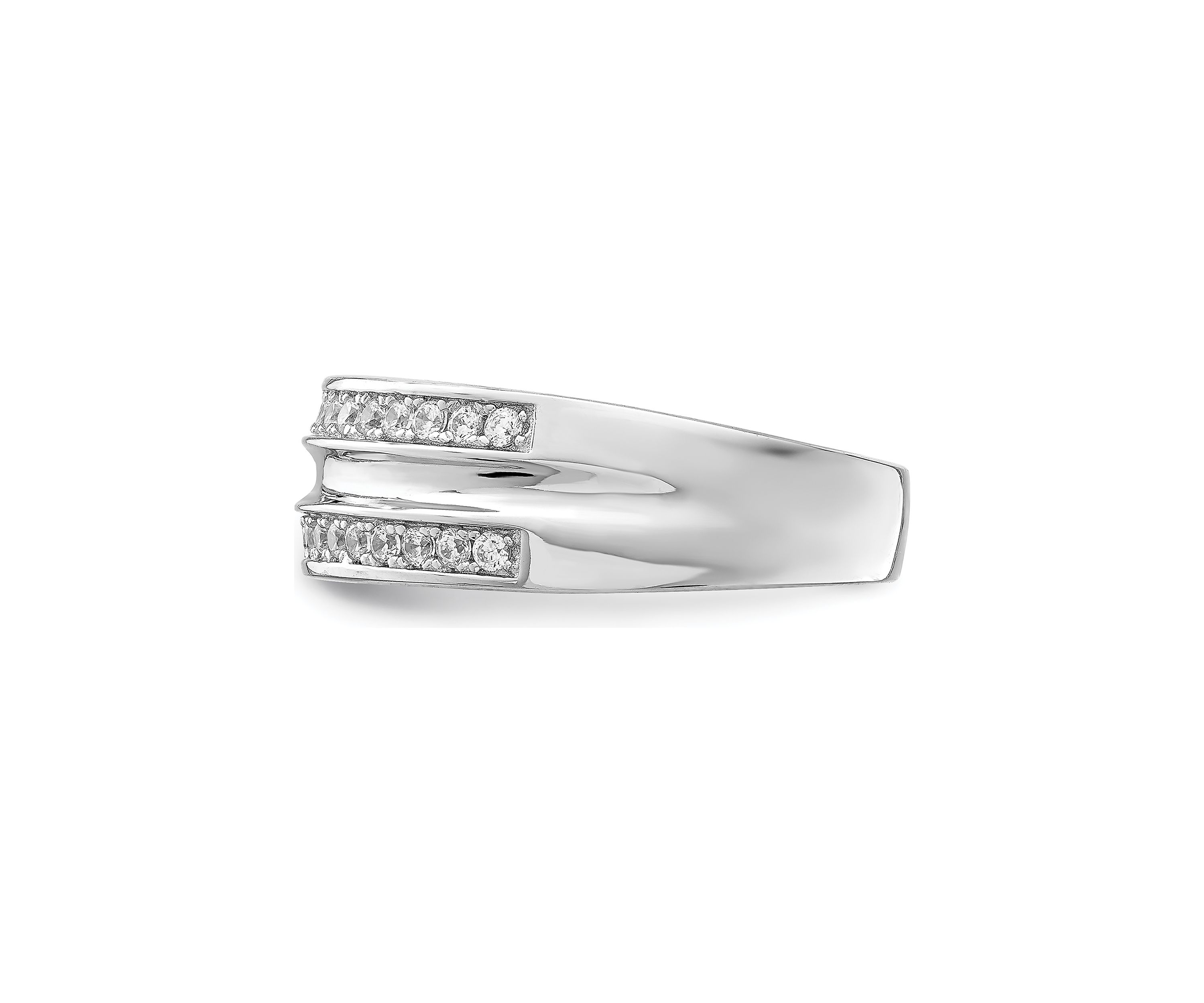 Mens Sterling Silver Rhodium-Plated and Cubic Zirconia Ring