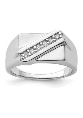 Belk & Co Men's Sterling Silver Rhodium-Plated Fancy Cubic Zirconia Ring, White, 11