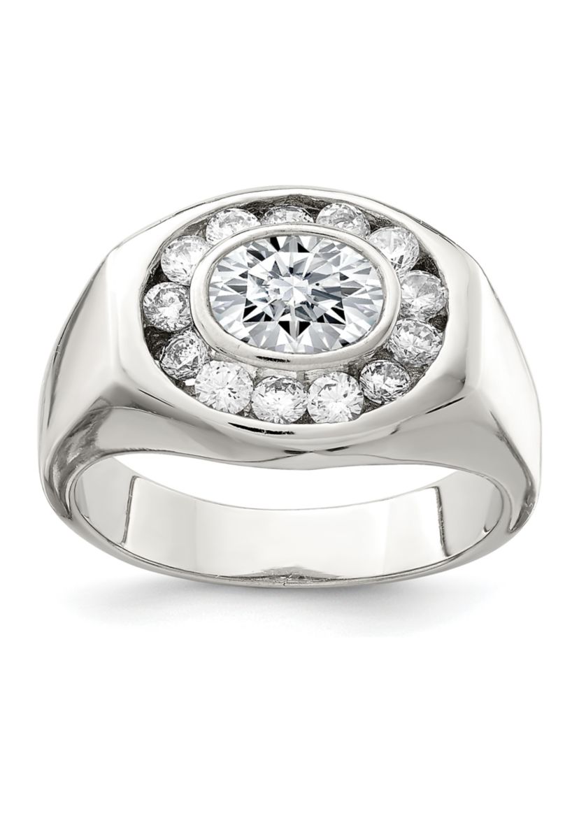 Mens Sterling Silver Cubic Zirconia Ring