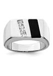 Mens Sterling Silver Rhodium-Plated Cubic Zirconia and Onyx Ring
