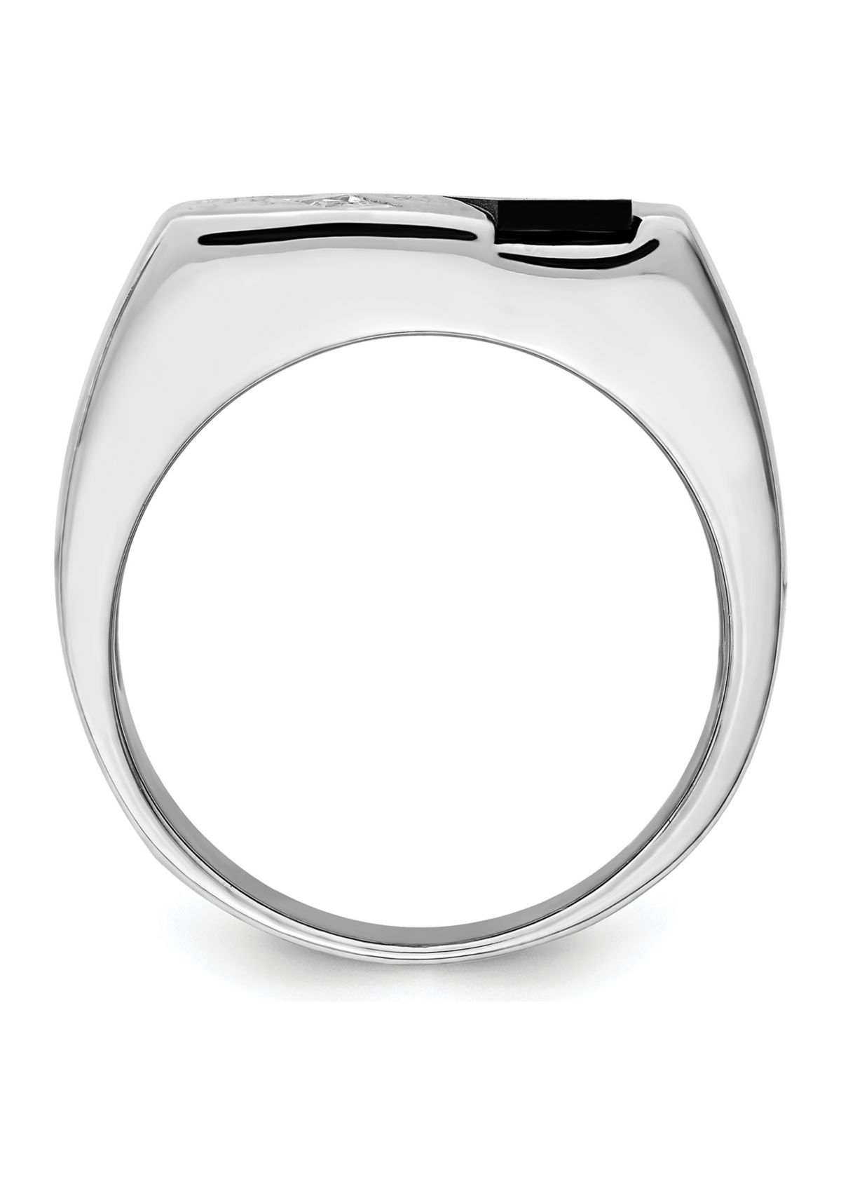 Mens Sterling Silver Rhodium-Plated Cubic Zirconia and Onyx Ring