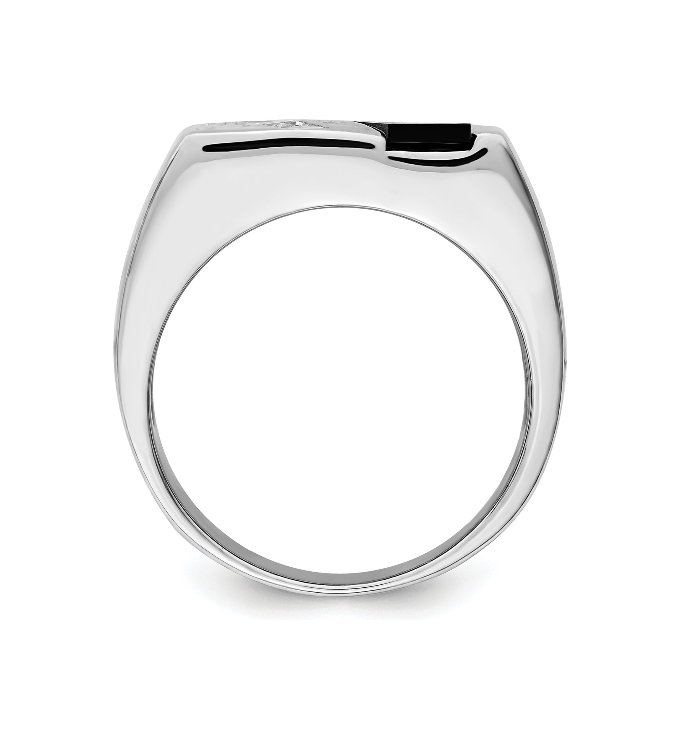 Mens Sterling Silver Rhodium-Plated Cubic Zirconia and Onyx Ring