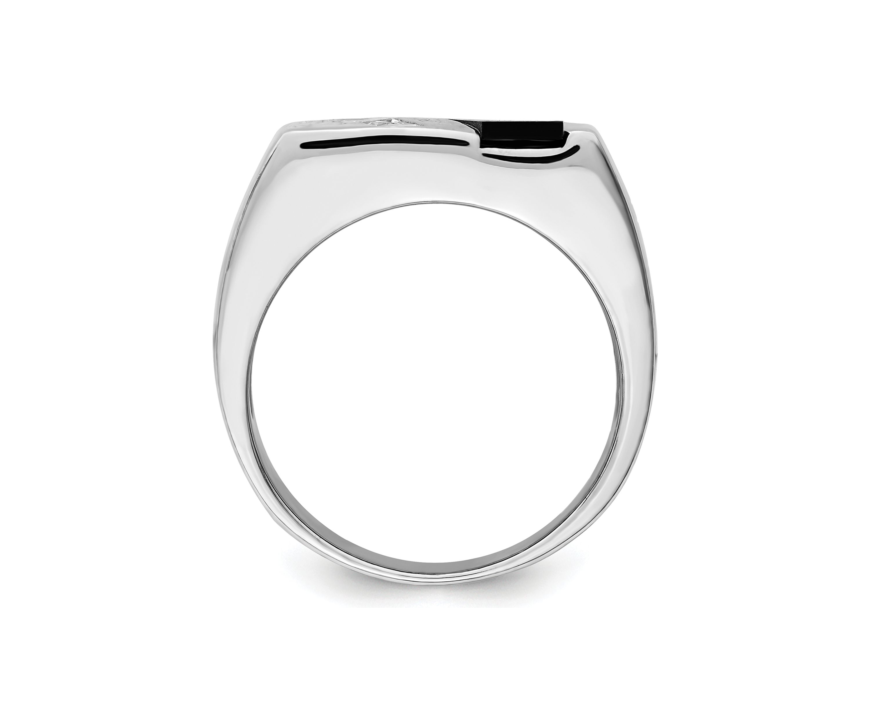Mens Sterling Silver Rhodium-Plated Cubic Zirconia and Onyx Ring