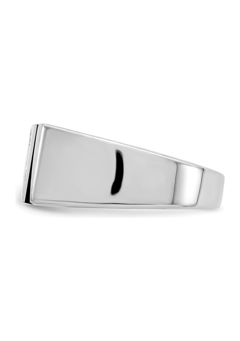 Mens Sterling Silver Rhodium-Plated Cubic Zirconia and Onyx Ring