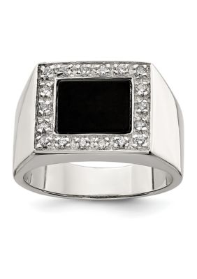 Belk & Co Men's Sterling Silver Cubic Zirconia and Onyx Ring, White, 9