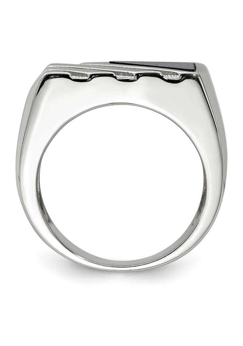 Mens Sterling Silver Onyx Ring