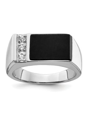 Belk & Co Men's Sterling Silver Rhodium-Plated Onyx and Cubic Zirconia Ring, White, 9