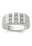 Mens Sterling Silver Rhodium-Plated Cubic Zirconia Ring