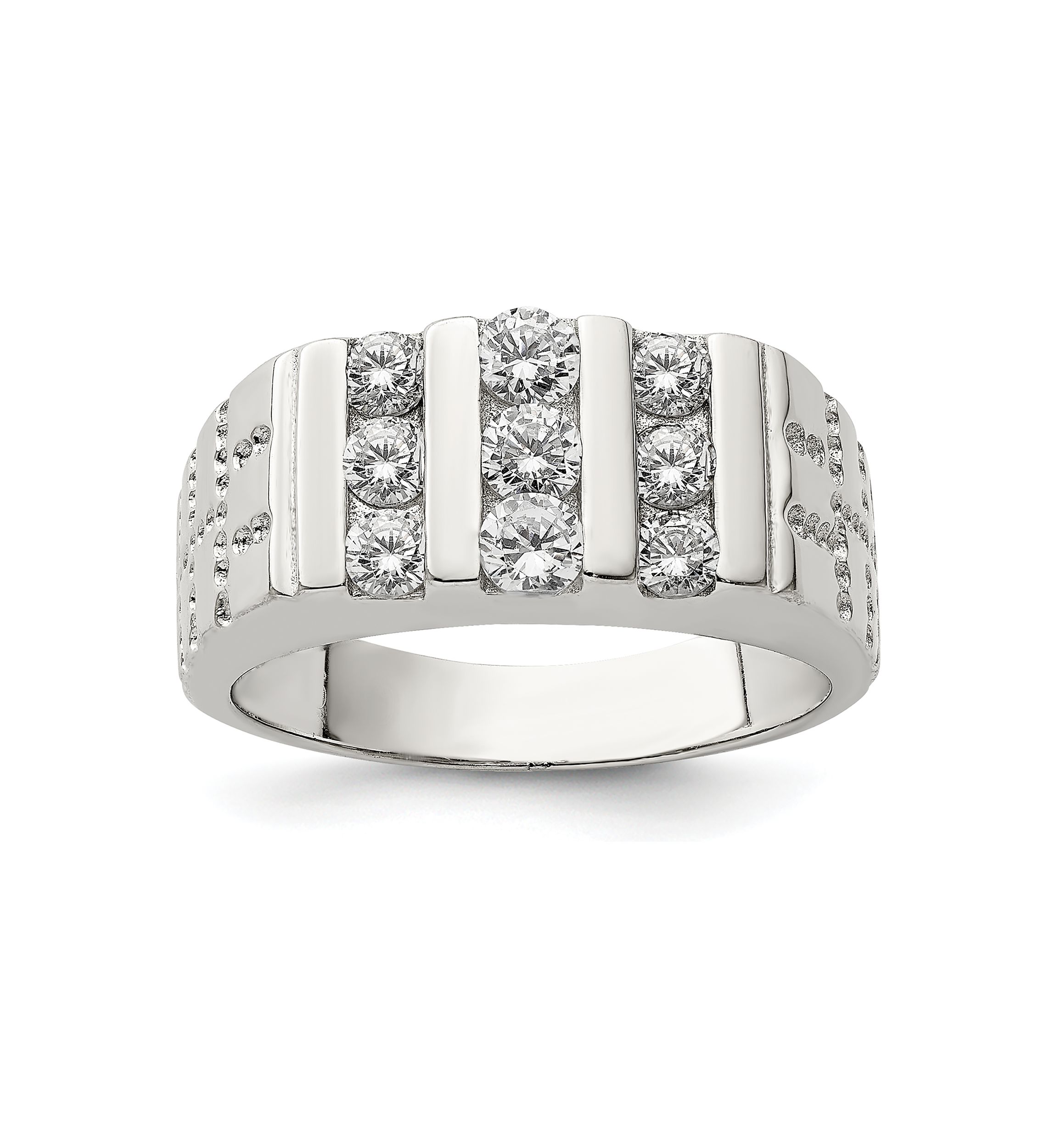 Mens Sterling Silver Rhodium-Plated Cubic Zirconia Ring