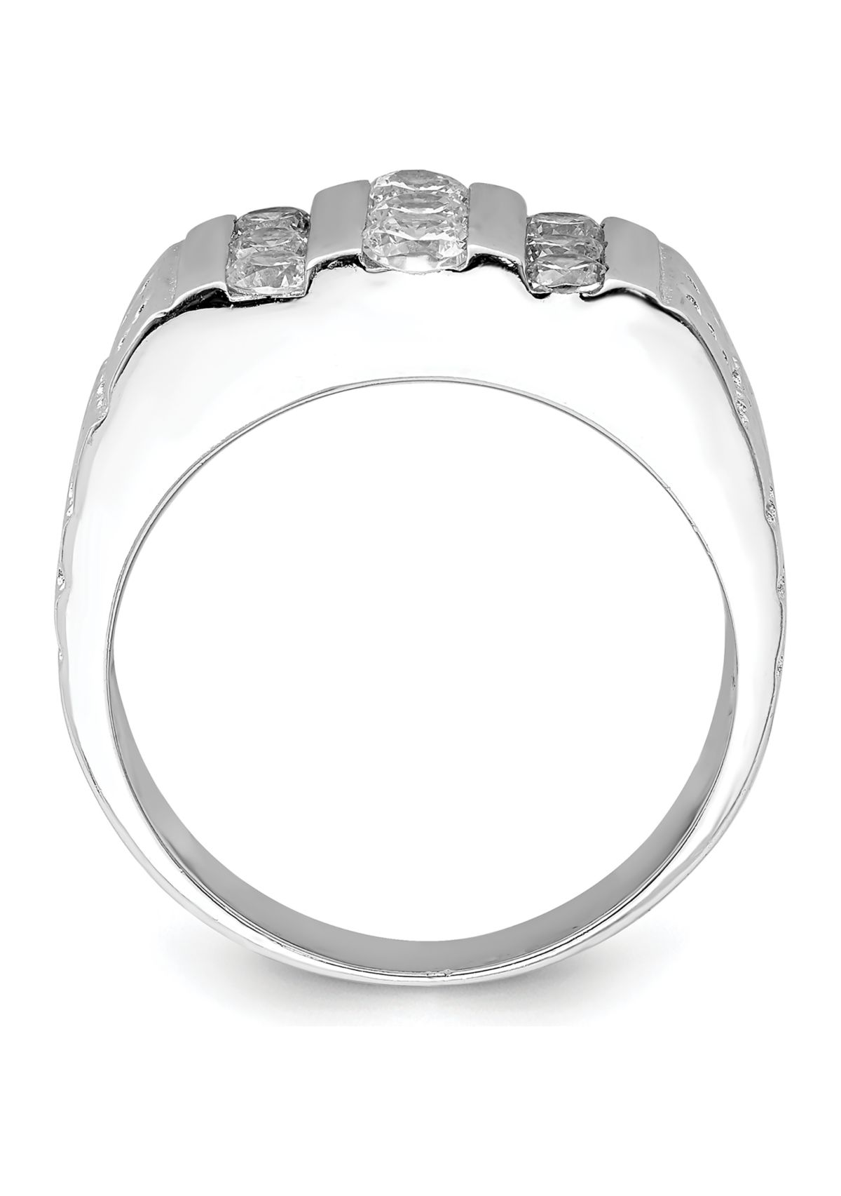 Mens Sterling Silver Rhodium-Plated Cubic Zirconia Ring