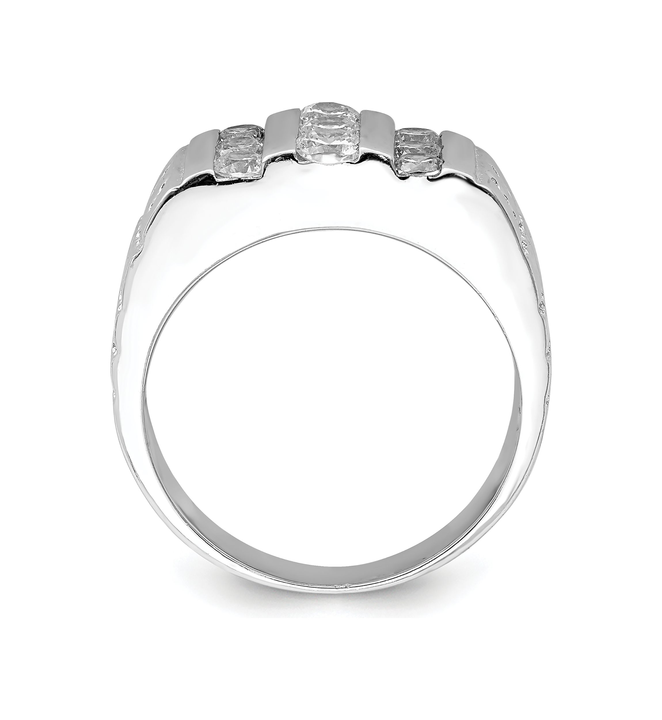 Mens Sterling Silver Rhodium-Plated Cubic Zirconia Ring