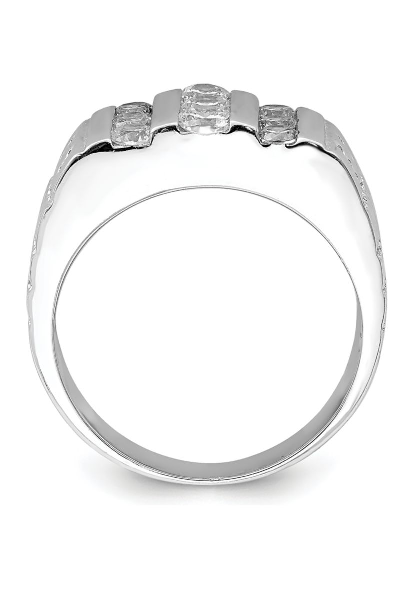 Mens Sterling Silver Rhodium-Plated Cubic Zirconia Ring
