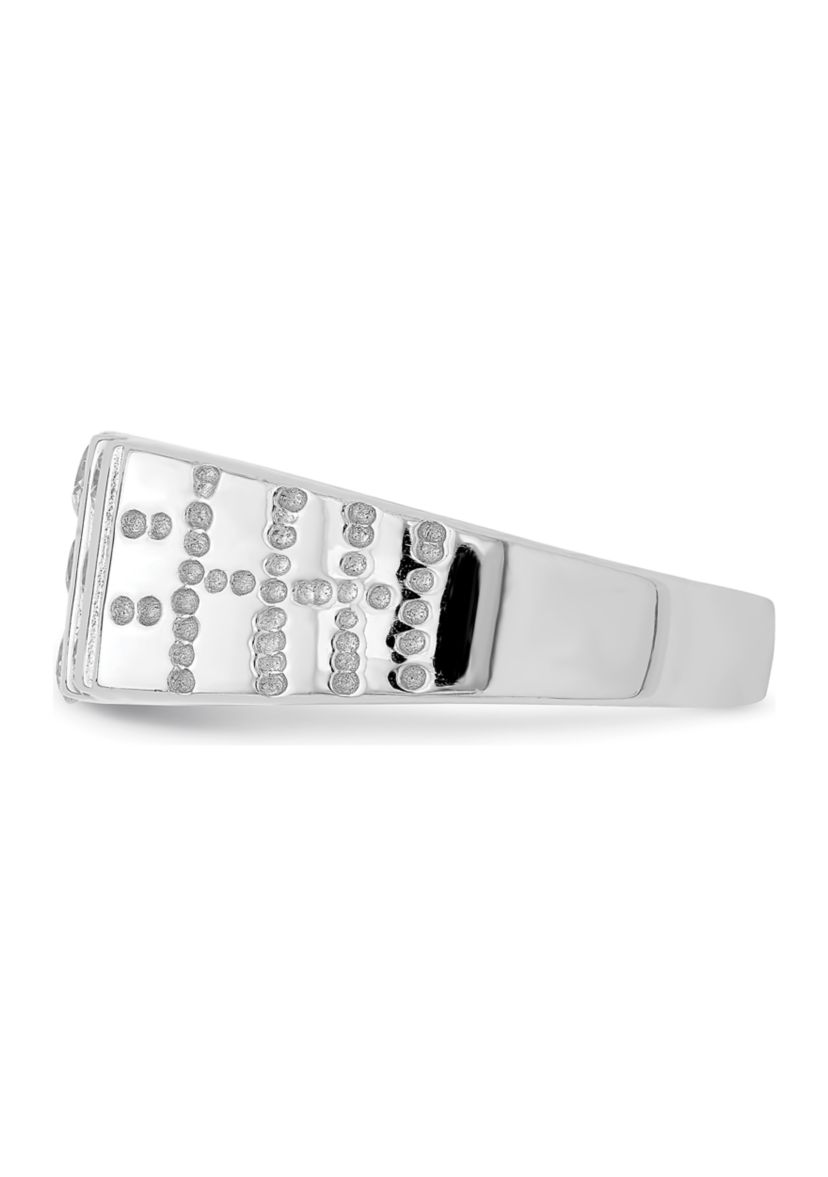 Mens Sterling Silver Rhodium-Plated Cubic Zirconia Ring