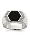 Mens Sterling Silver Cubic Zirconia and Onyx Ring