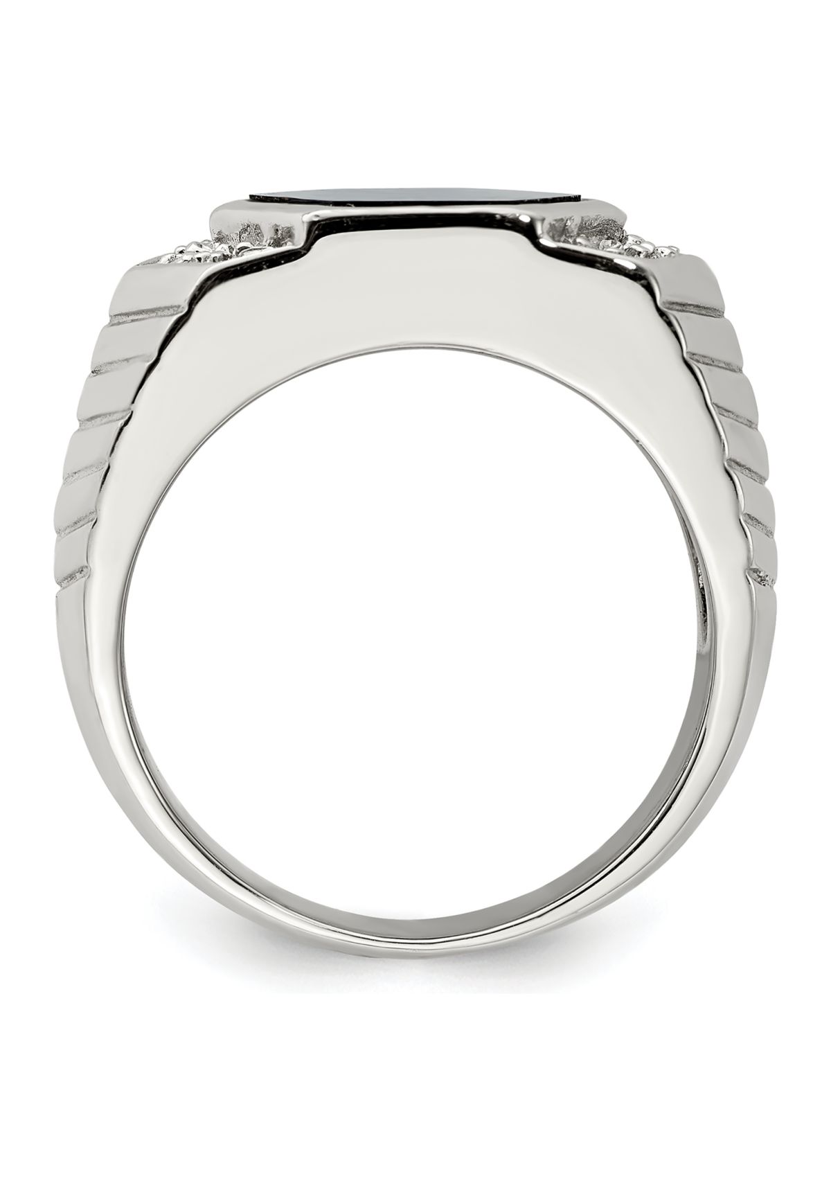 Mens Sterling Silver Cubic Zirconia and Onyx Ring