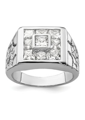 Belk & Co Men's Sterling Silver Rhodium-Plated Cubic Zirconia Ring, White, 10