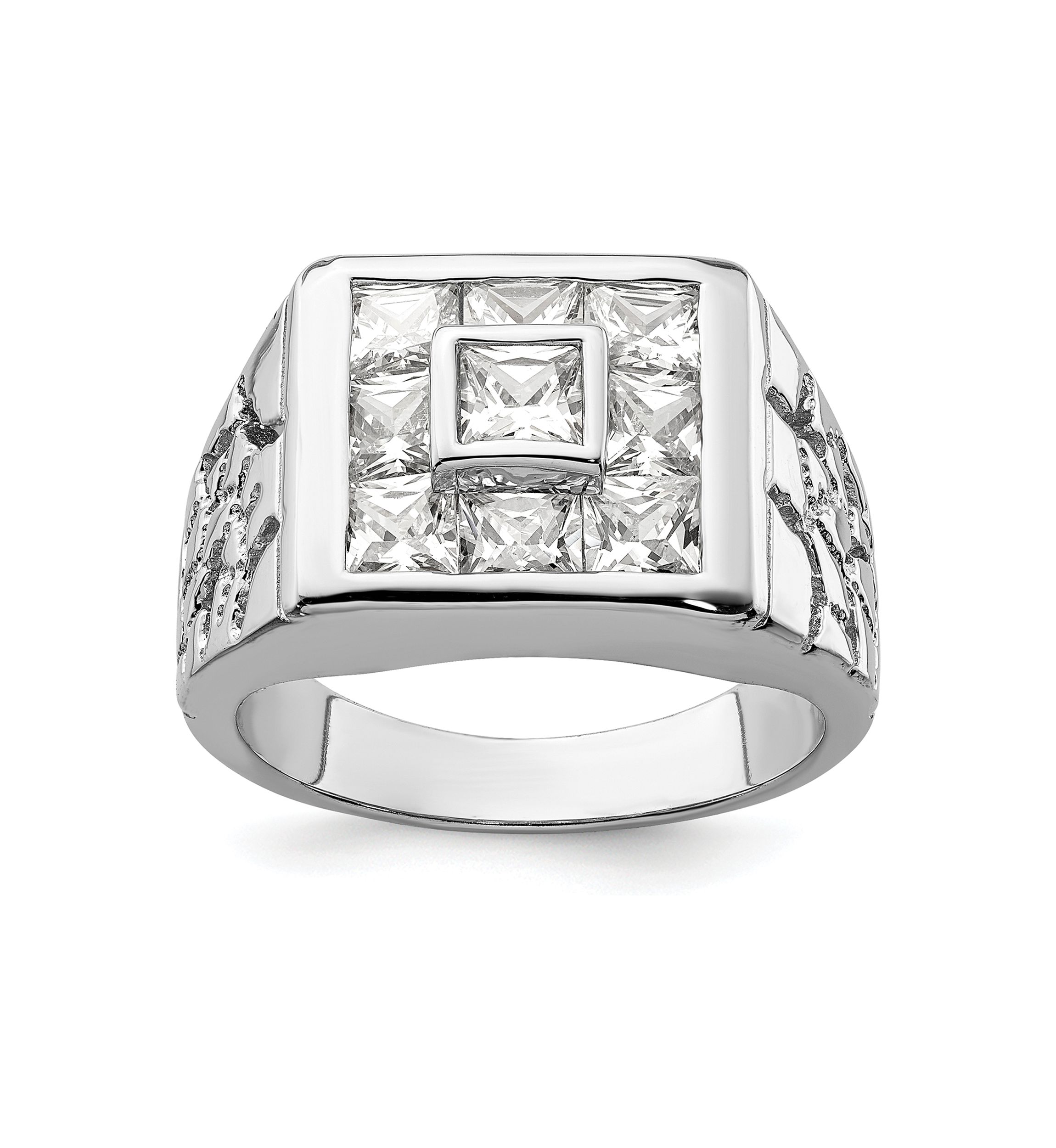 Mens Sterling Silver Rhodium-Plated Cubic Zirconia Ring
