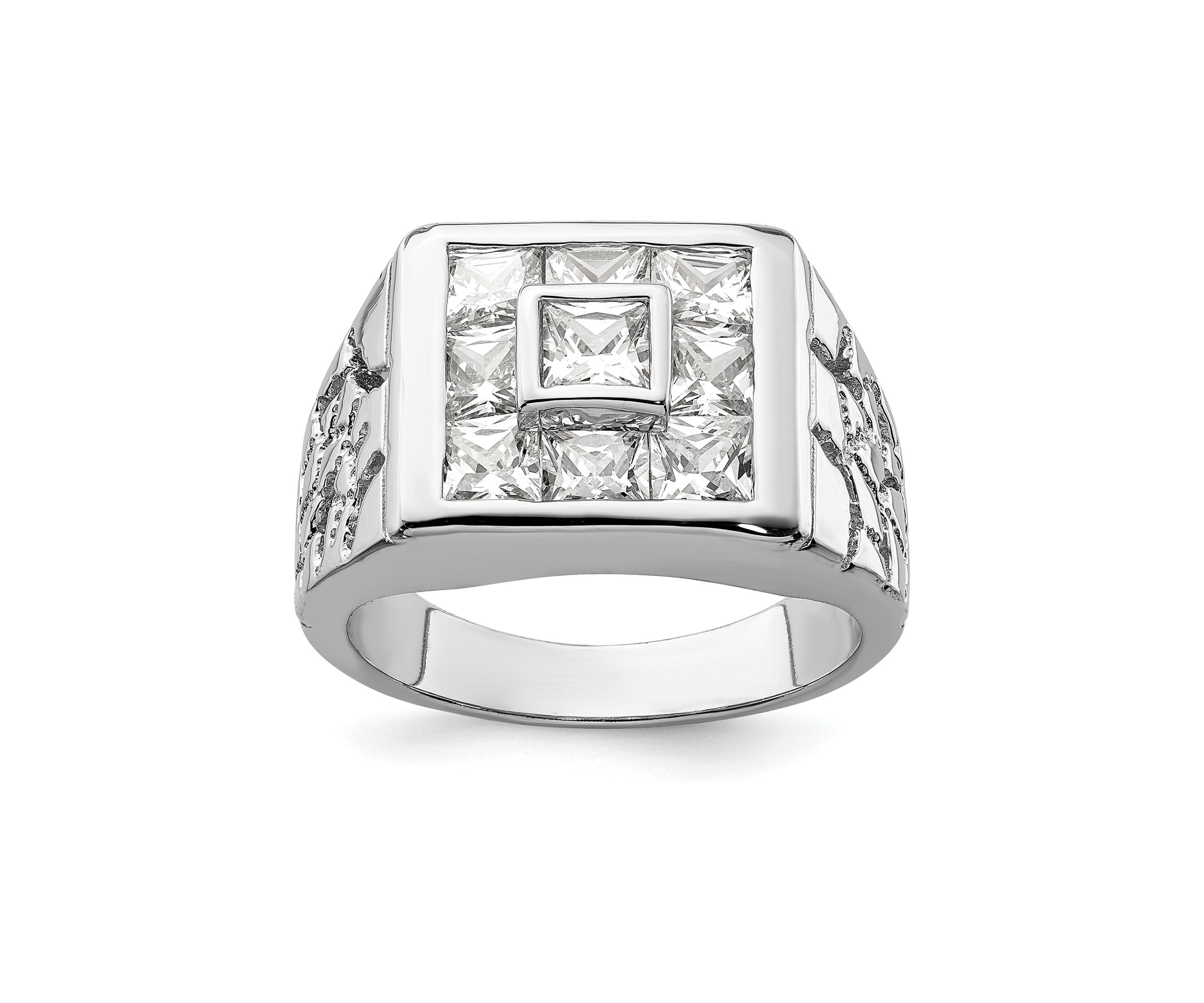 Mens Sterling Silver Rhodium-Plated Cubic Zirconia Ring