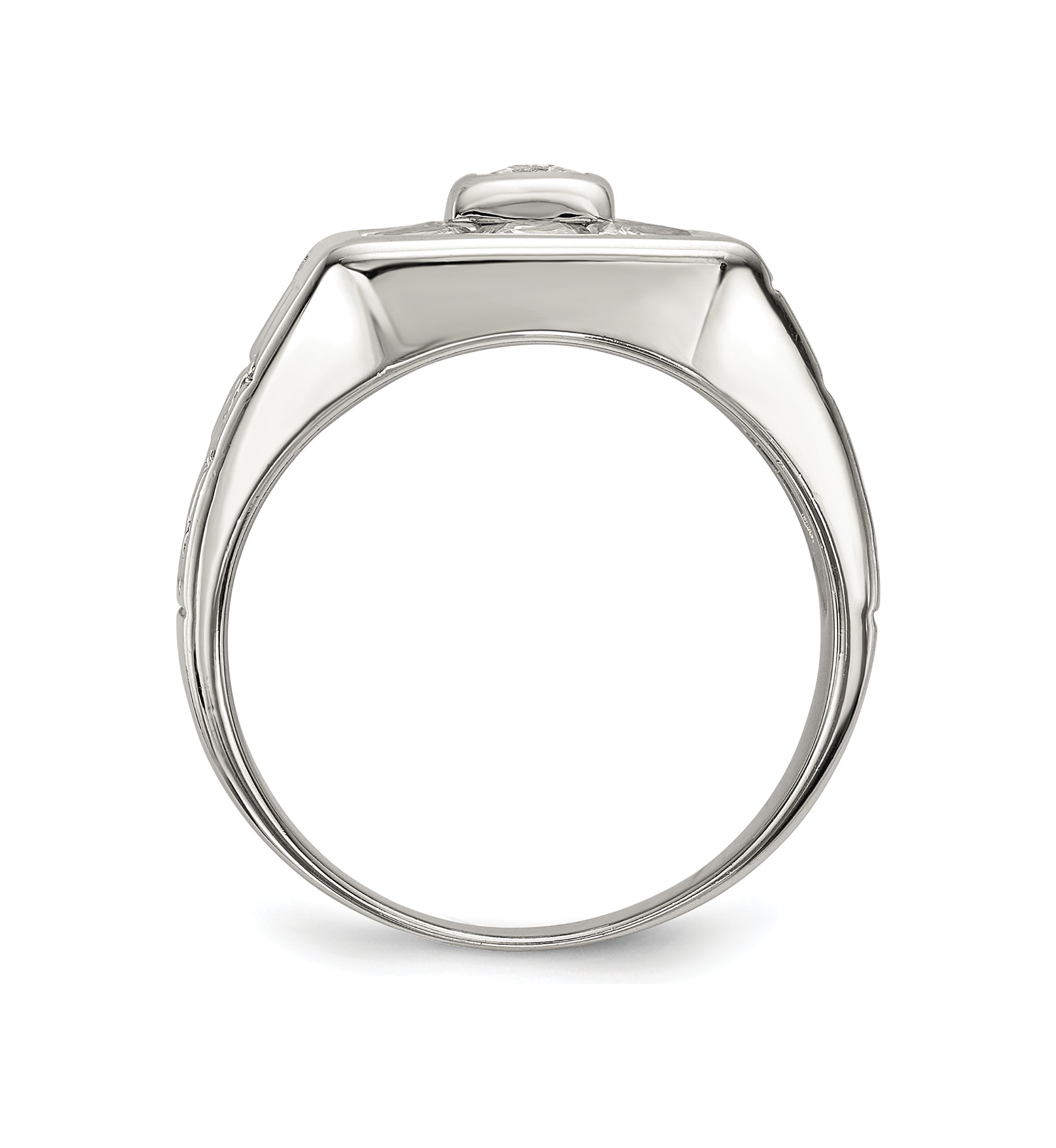 Mens Sterling Silver Rhodium-Plated Cubic Zirconia Ring
