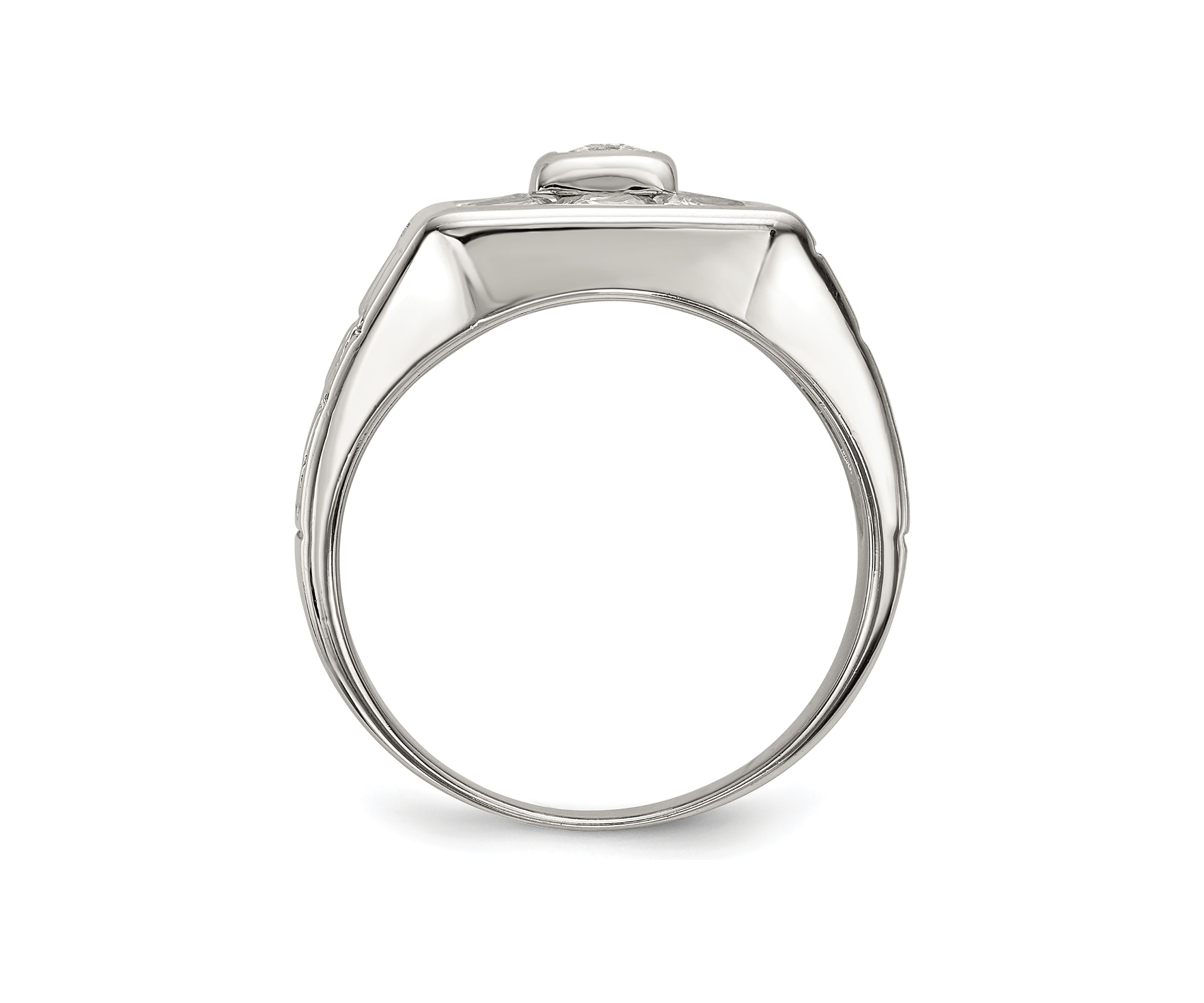 Mens Sterling Silver Rhodium-Plated Cubic Zirconia Ring