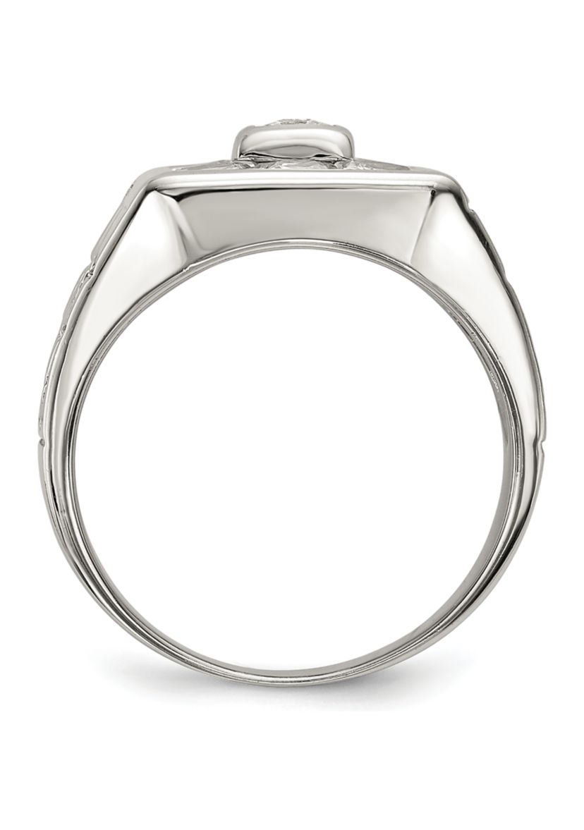 Mens Sterling Silver Rhodium-Plated Cubic Zirconia Ring