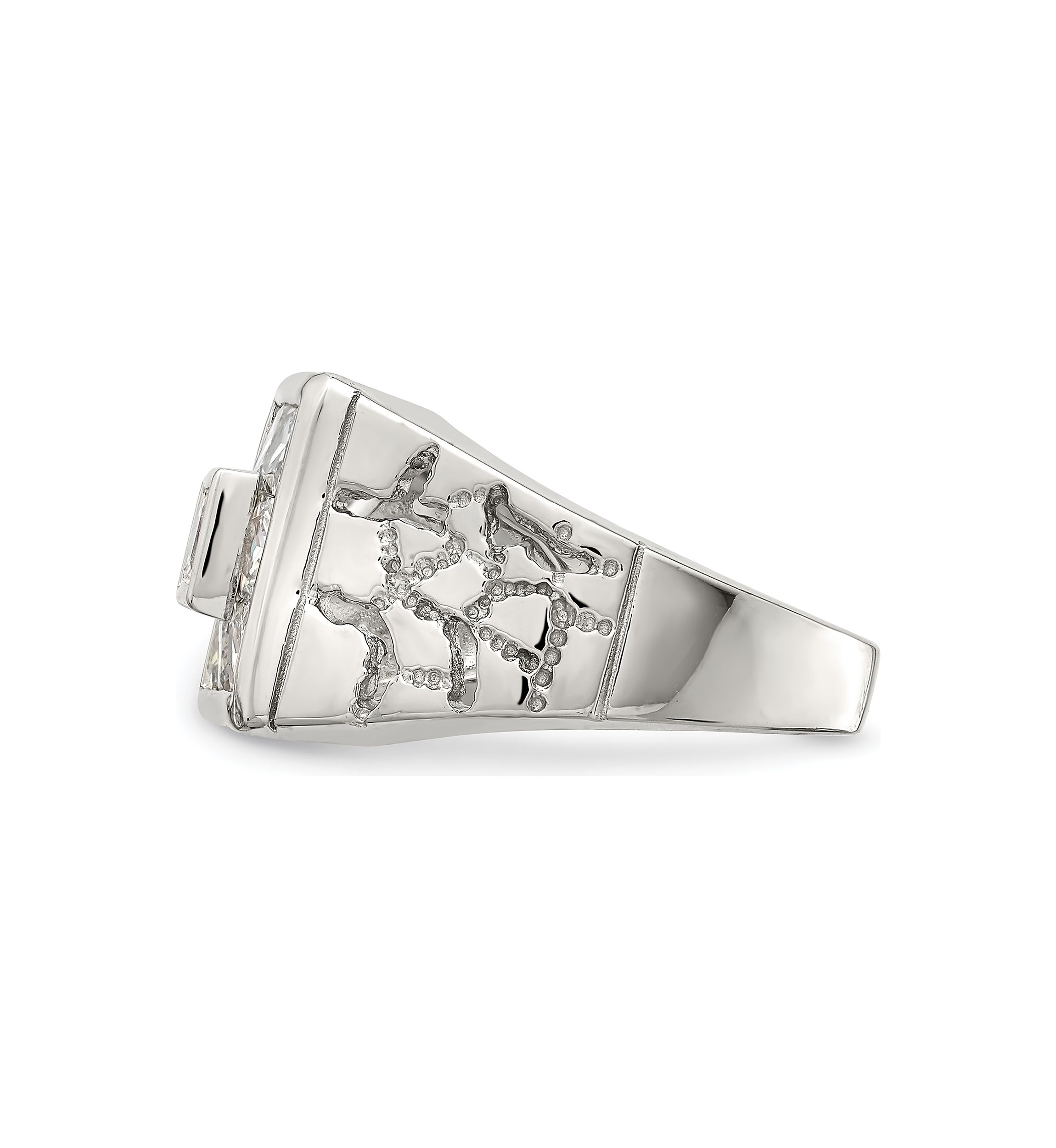 Mens Sterling Silver Rhodium-Plated Cubic Zirconia Ring