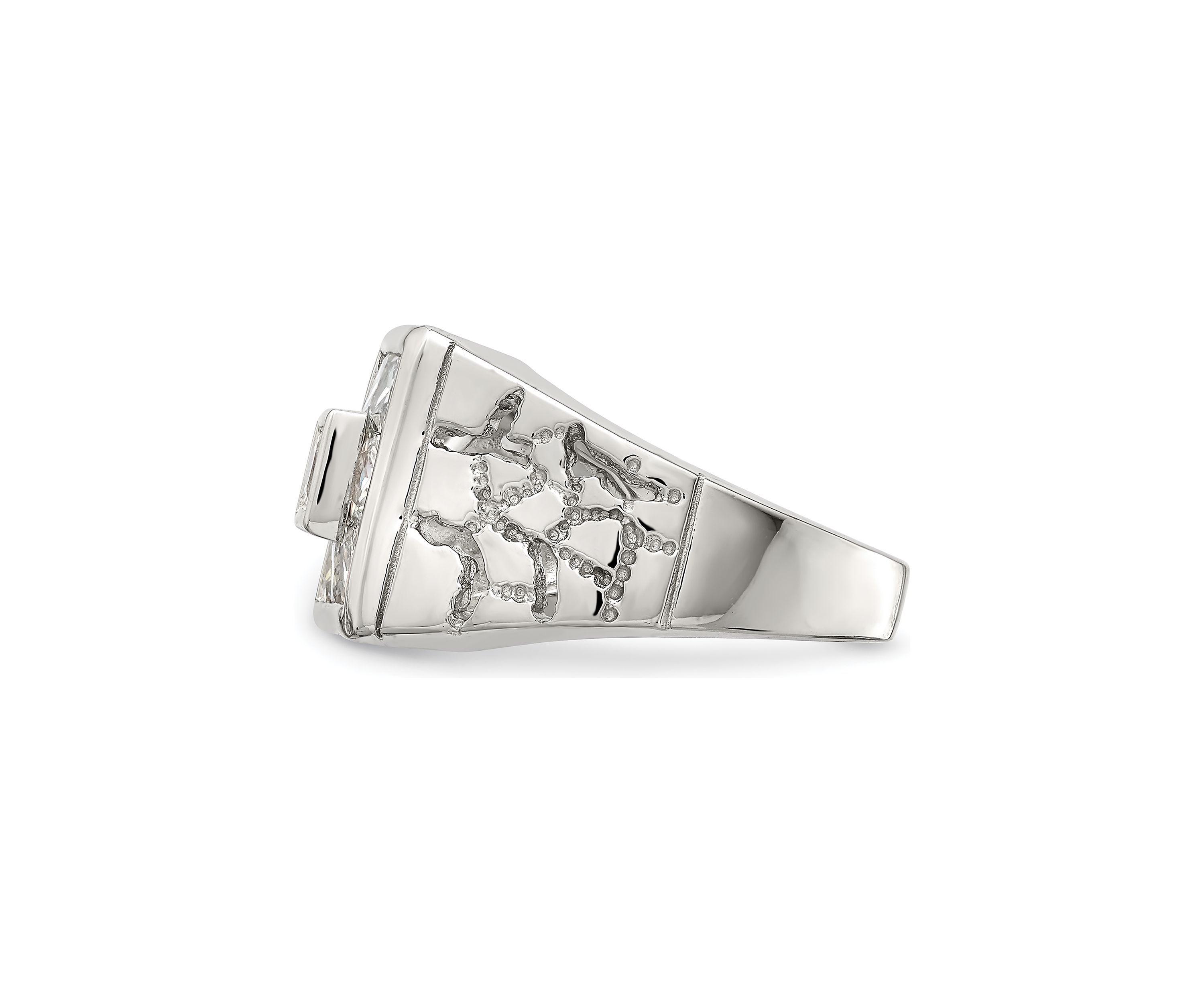 Mens Sterling Silver Rhodium-Plated Cubic Zirconia Ring