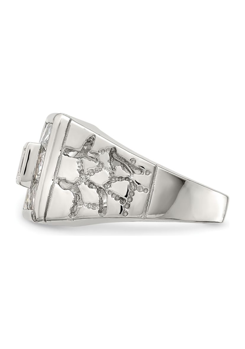 Mens Sterling Silver Rhodium-Plated Cubic Zirconia Ring