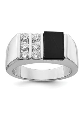Belk & Co Men's Sterling Silver Cubic Zirconia and Onyx Ring, White, 10