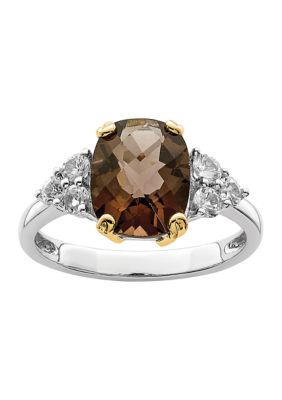 Belk & Co 3.39 Ct. T.w. Smoky Quartz And White Topaz Ring In Sterling Silver And 14K Gold True Two-Tone Accent