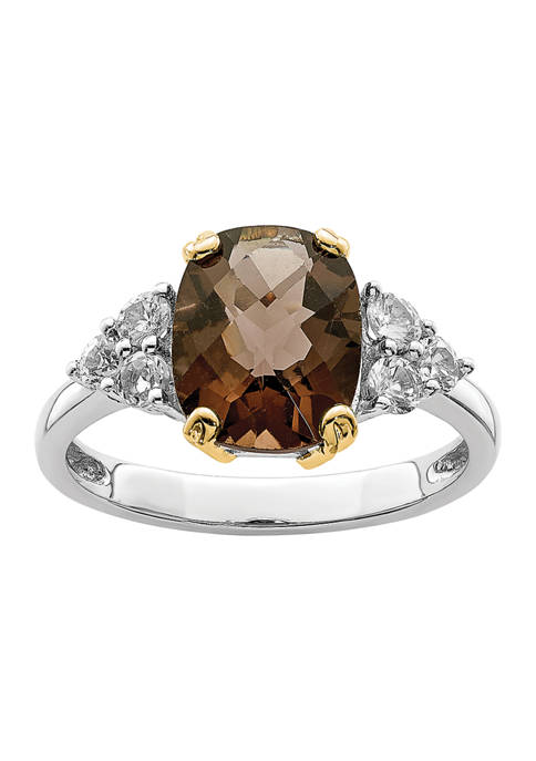 3.39 ct. t.w. Smoky Quartz and White Topaz Ring in Sterling Silver and 14K Gold True Two-Tone Accent