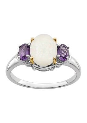 Belk & Co 1.10 ct. t.w. Opal and 3/8 ct. t.w. Amethyst Ring in Sterling Silver and 14K Gold True Two-Tone, White, 7