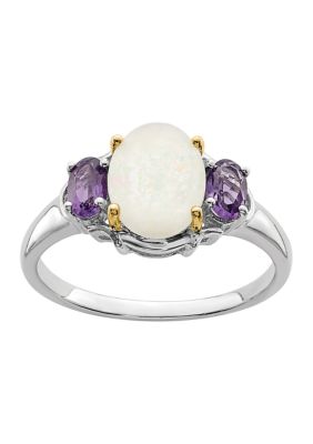 Belk & Co 1.10 Ct. T.w. Opal And 3/8 Ct. T.w. Amethyst Ring In Sterling Silver And 14K Gold True Two-Tone