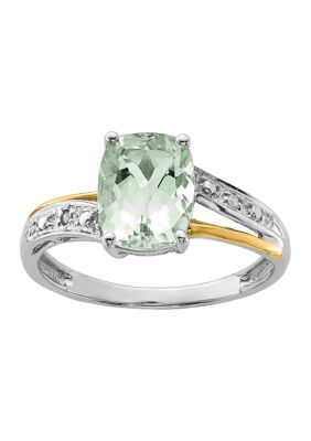 Belk & Co 1.91 Ct. T.w. Green Quartz And 1/10 Ct. T.w. Diamond Ring In Sterling Silver And 14K True Two Tone Gold