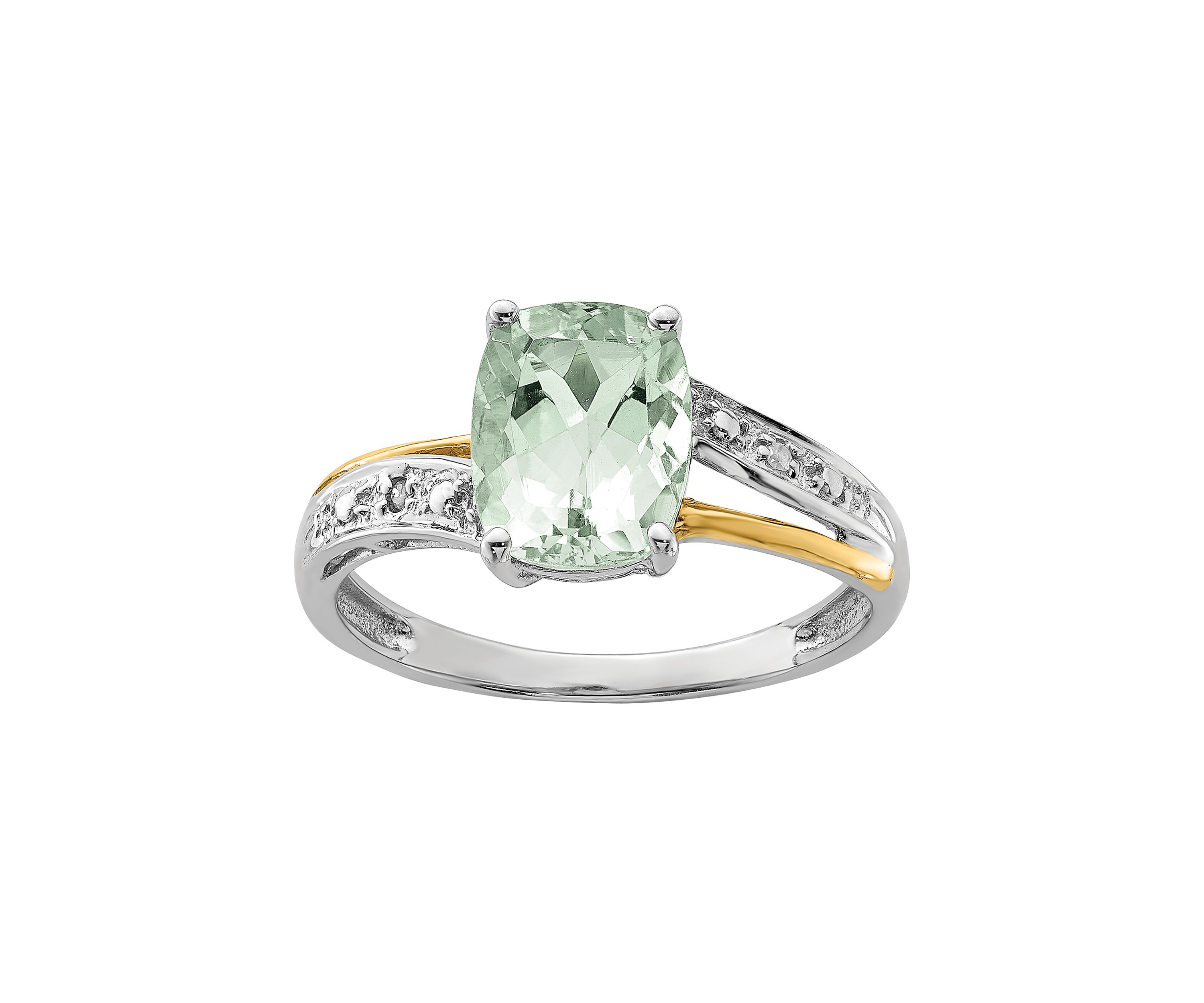 1.91 ct. t.w. Green Quartz and 1/10 ct. t.w. Diamond Ring in Sterling Silver and 14K True Two Tone Gold