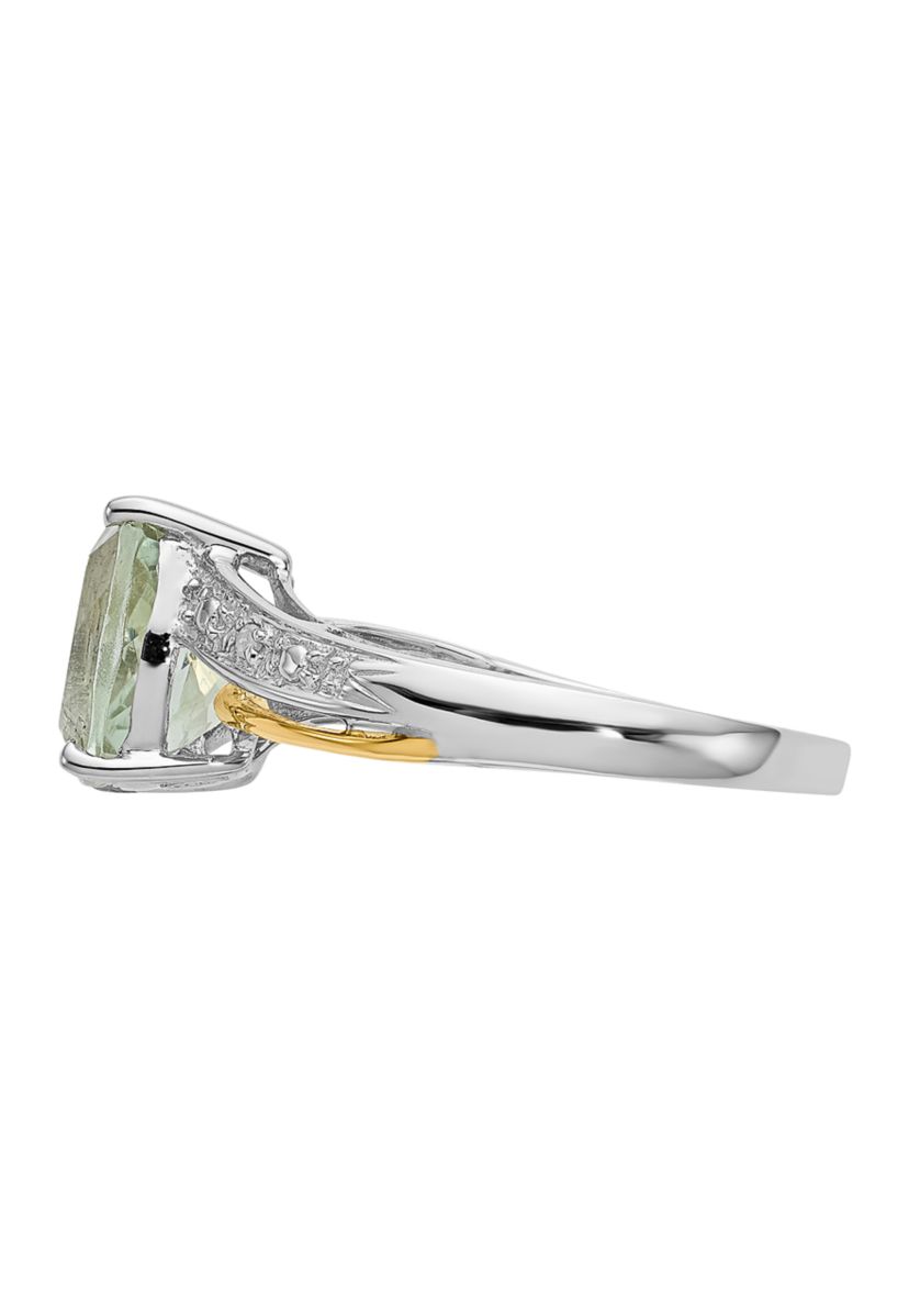 1.91 ct. t.w. Green Quartz and 1/10 ct. t.w. Diamond Ring in Sterling Silver and 14K True Two Tone Gold