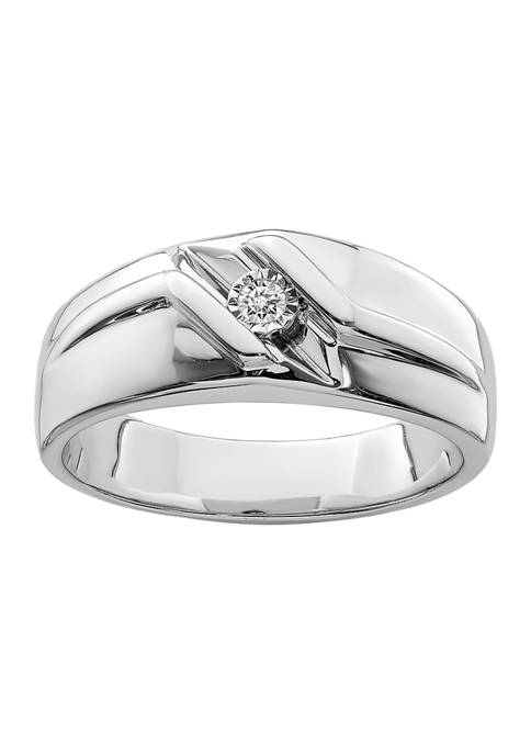 Mens 1/10 ct. t.w. Diamond Ring in Rhodium Plated Sterling Silver