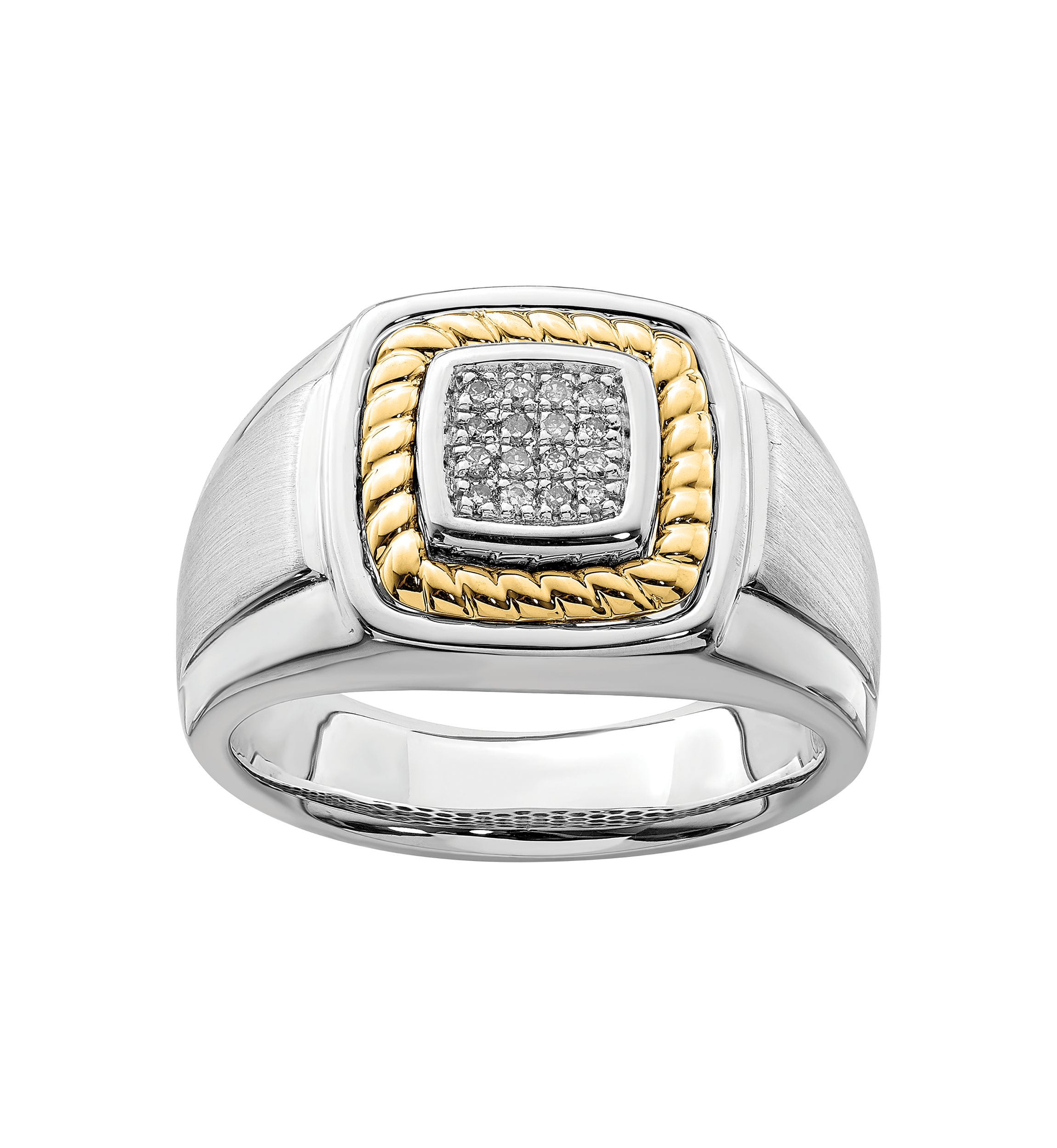 Mens 1/10 ct. t.w. Diamond Ring in Sterling Silver with 10K Yellow Gold True Two Tone