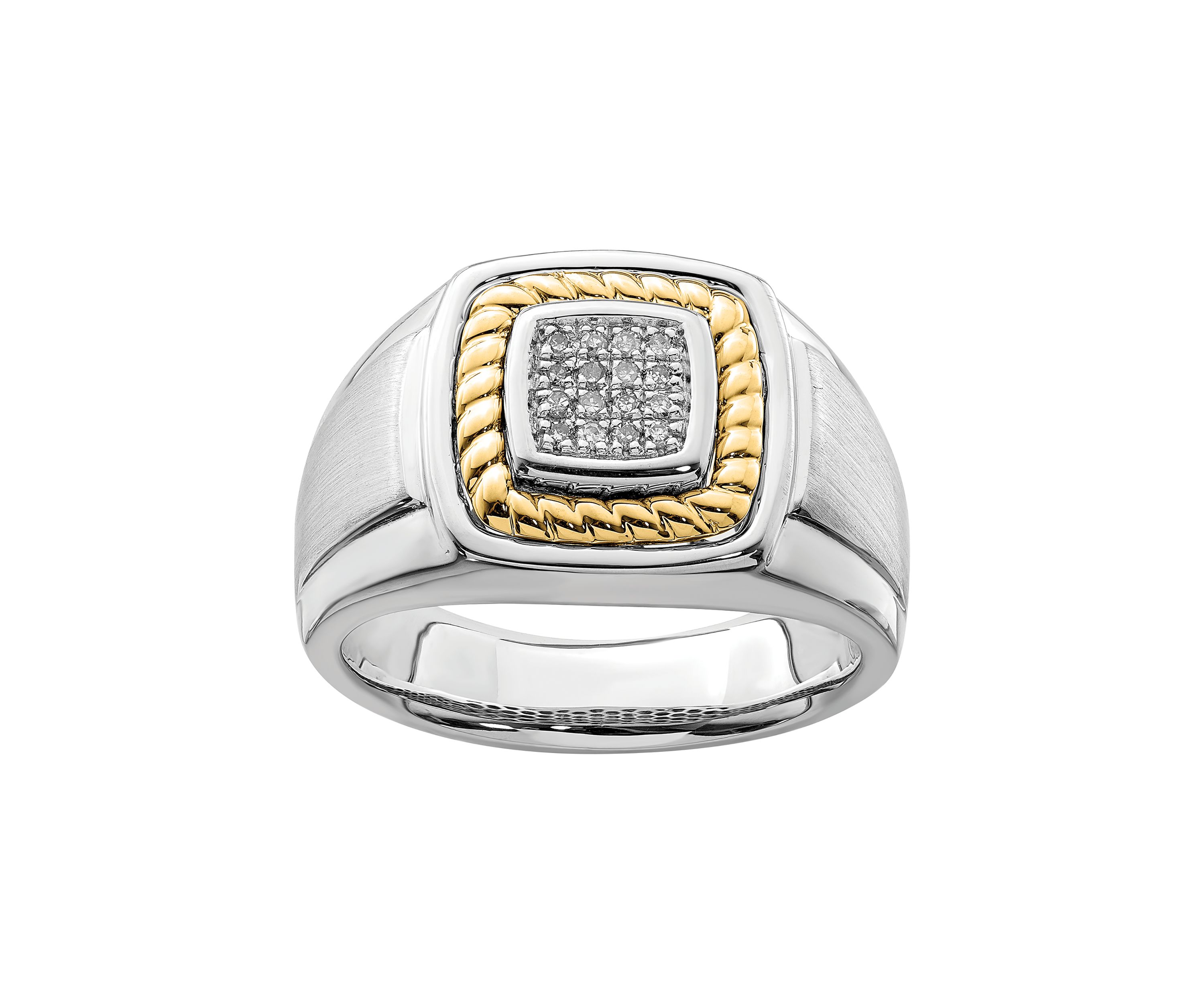 Mens 1/10 ct. t.w. Diamond Ring in Sterling Silver with 10K Yellow Gold True Two Tone