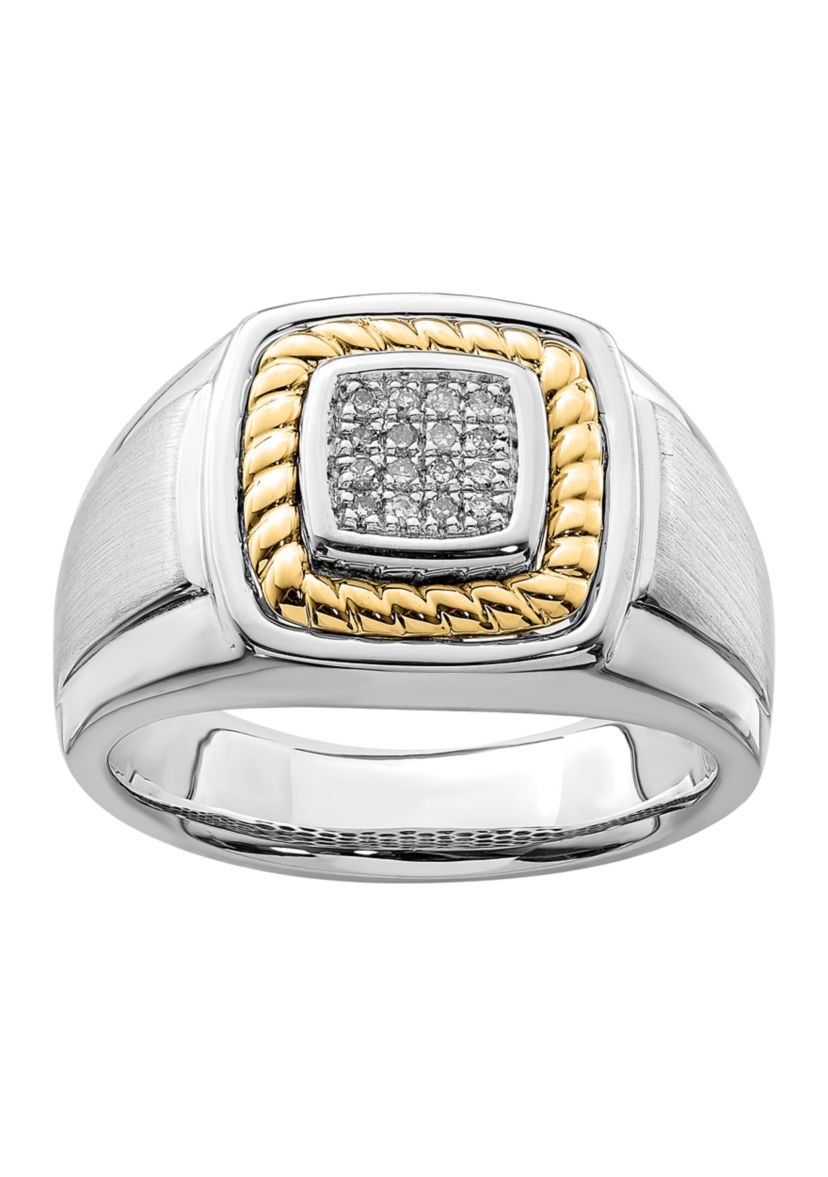 Mens 1/10 ct. t.w. Diamond Ring in Sterling Silver with 10K Yellow Gold True Two Tone