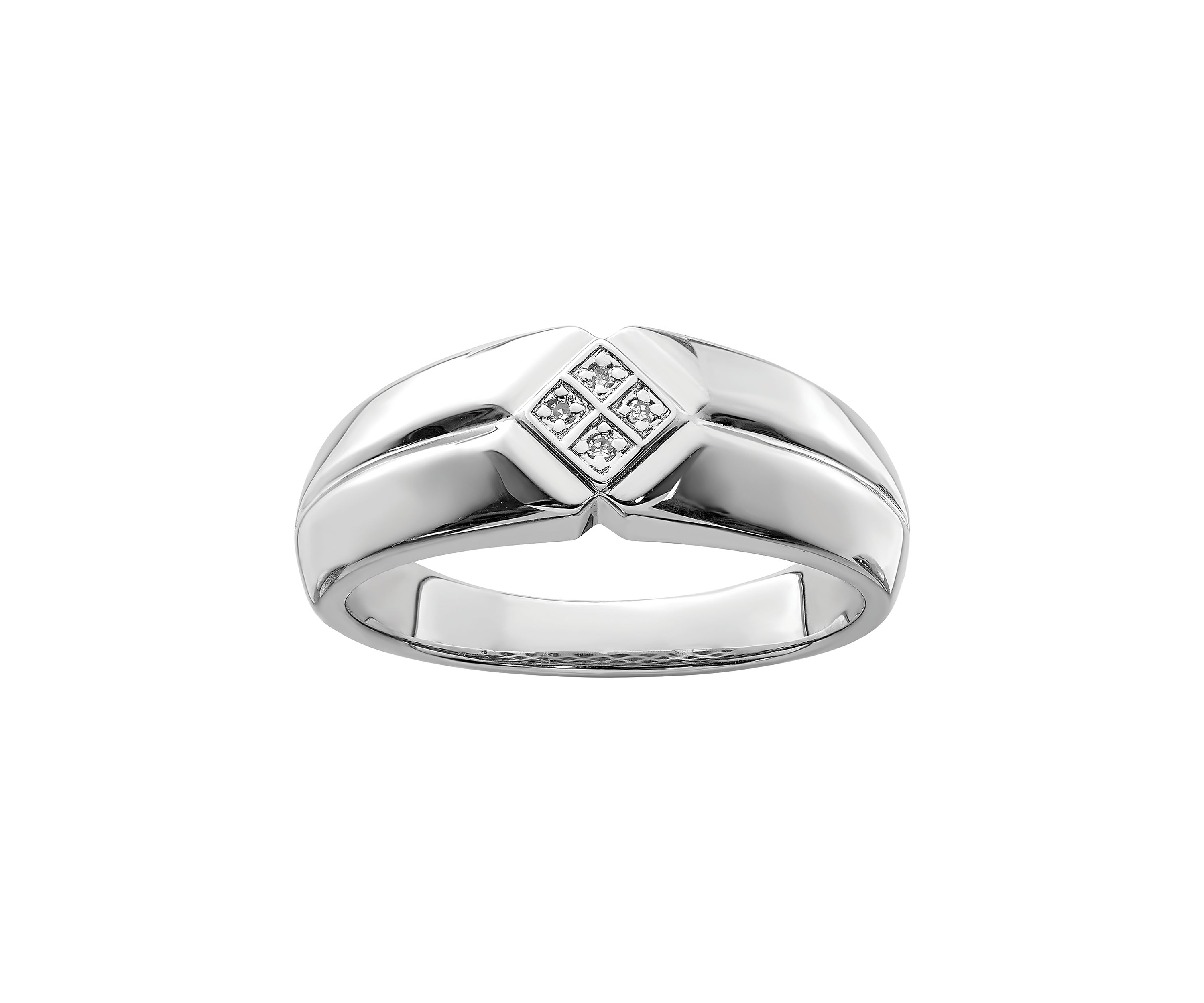 Mens 1/10 ct. t.w. Diamond Ring in Rhodium Plated Sterling Silver